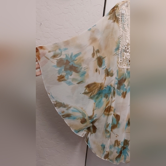 Apt 9 Women's Sheer Floral Crochet Boho Flowy Blouse Batwing Size 1X Muted Retro - Picture 4 of 7